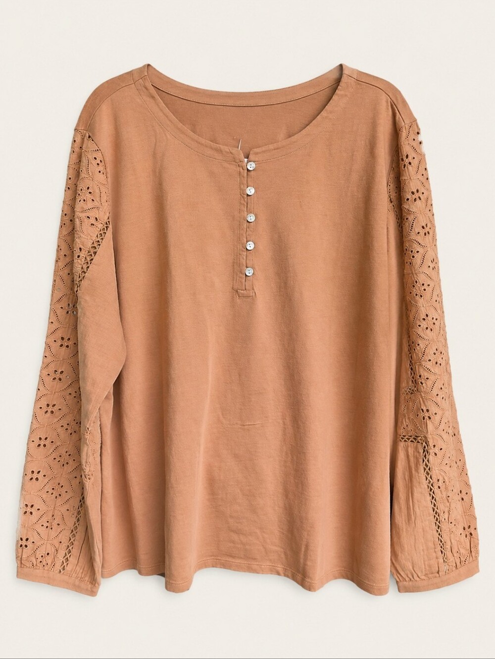 NWT J.Jill Eyelet Trim Jersey Long Sleeve Top Smoky Topaz 3X